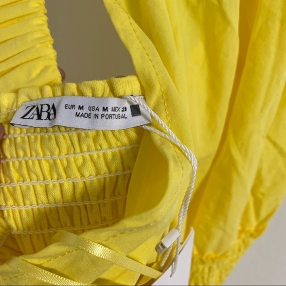 Zara yellow 100% cotton midi smocked dress NWT - Picture 8 of 8